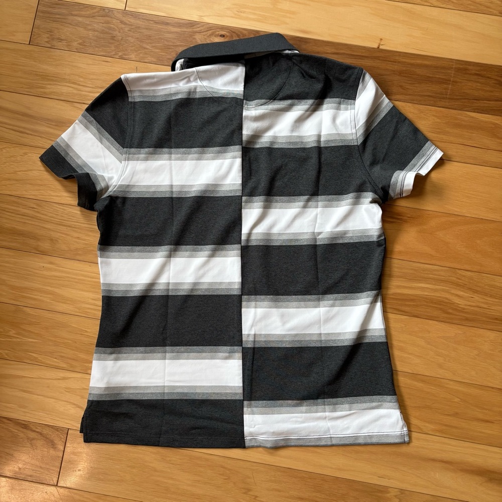 G/Fore G4 Golf Polo Shirt Womens Sz M Black Offset Stripe Short Sleeve - Picture 4 of 5
